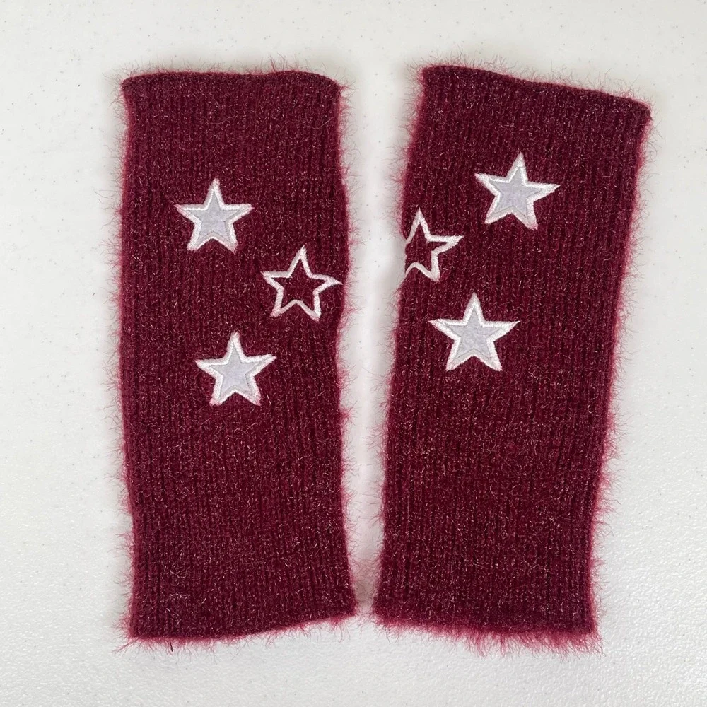 Delias Womens Arm Warmers Red Star Applique Knit One Size Y2K Skater Grunge‎